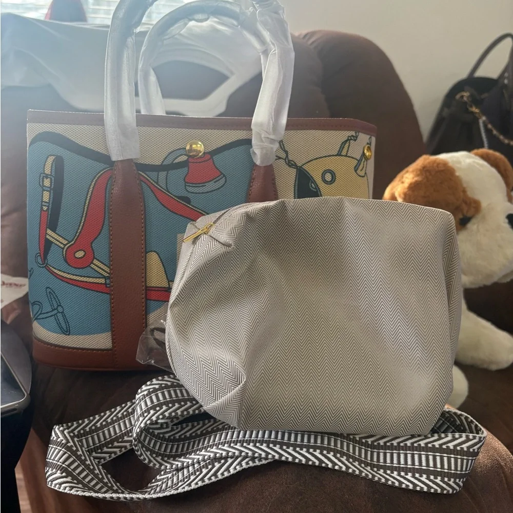 Artistic Blue and Brown Women's Tote Bag - Picture 9 of 9